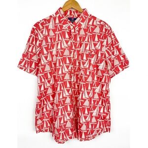 Vineyard Vines Mens Tucker Shirt XL Red Sailboat Print Slim Fit Cotton Button Up